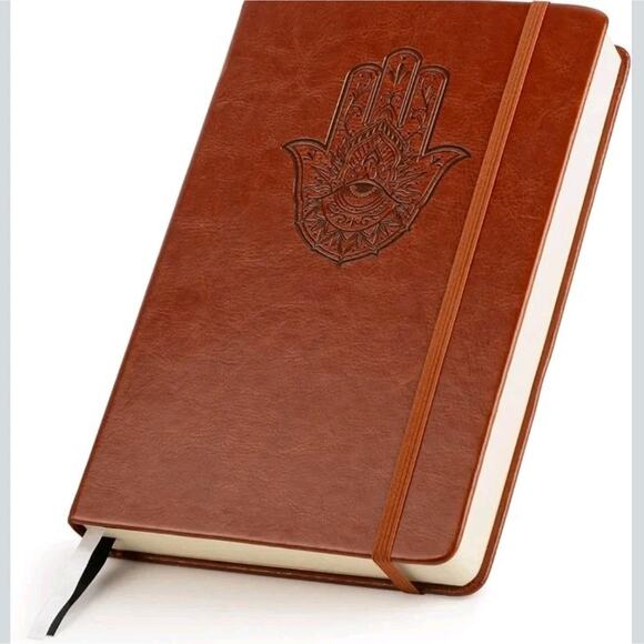 A5 Hamsa Hand Leather Journal Notebook – Lined Hardcover for Writing –... - Picture 1 of 9